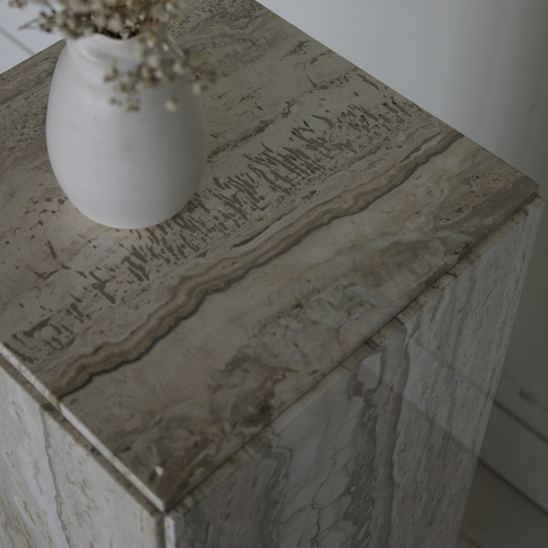 Vintage Travertine Pedestal/Side Table