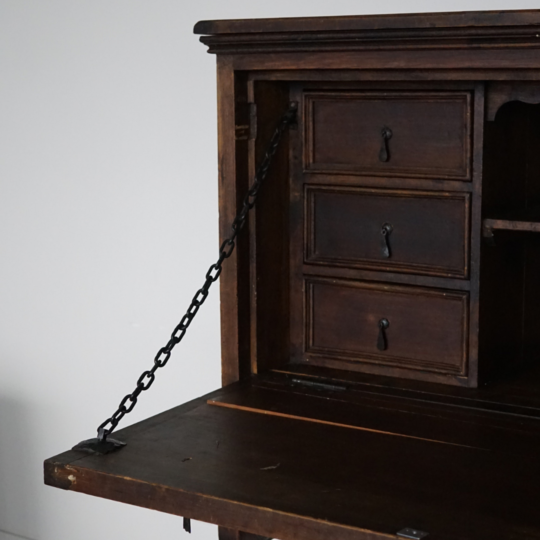 Spanish Fall-Front Walnut Secretary/Desk, 1950's