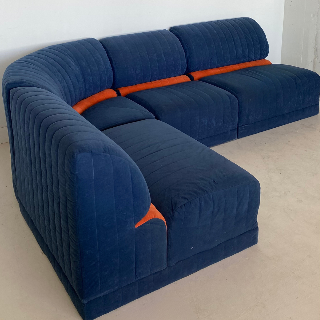 Modular Velvet Couch, Four Piece Set