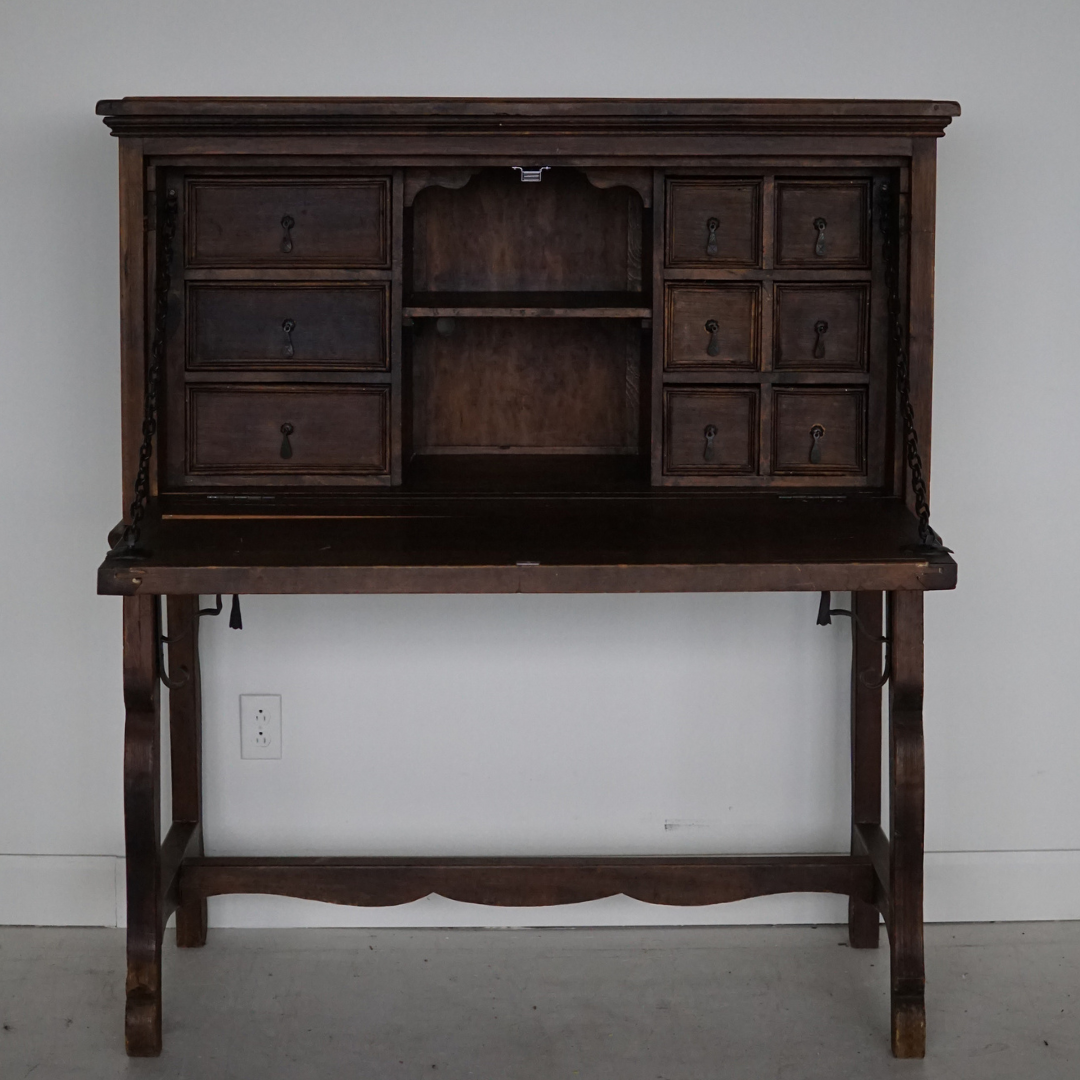 Spanish Fall-Front Walnut Secretary/Desk, 1950's