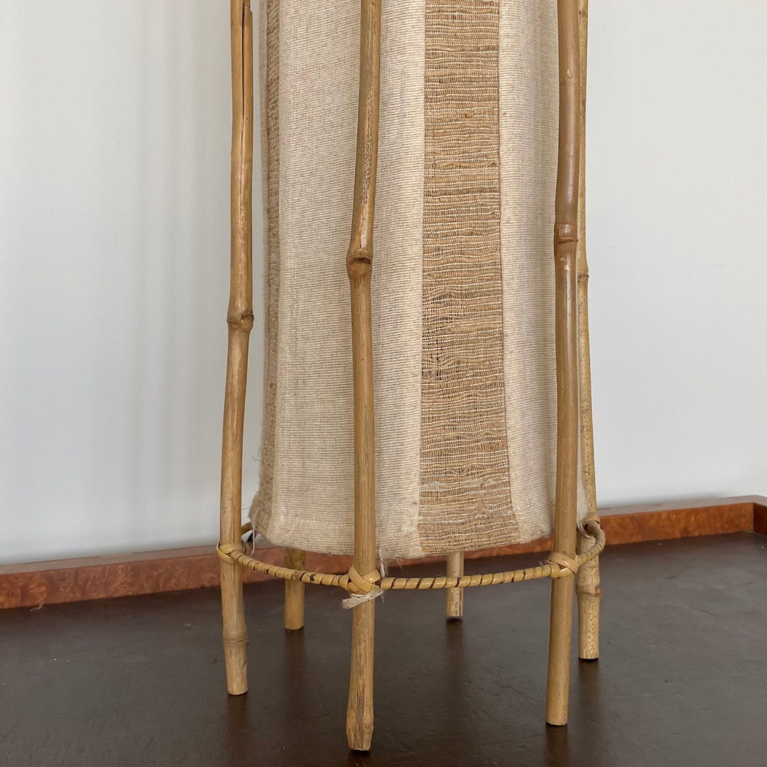 Cotton Canvas Shade and Bamboo Floor Lamp in the style of Louis Sognot