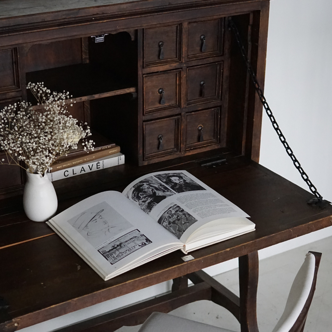 Spanish Fall-Front Walnut Secretary/Desk, 1950's