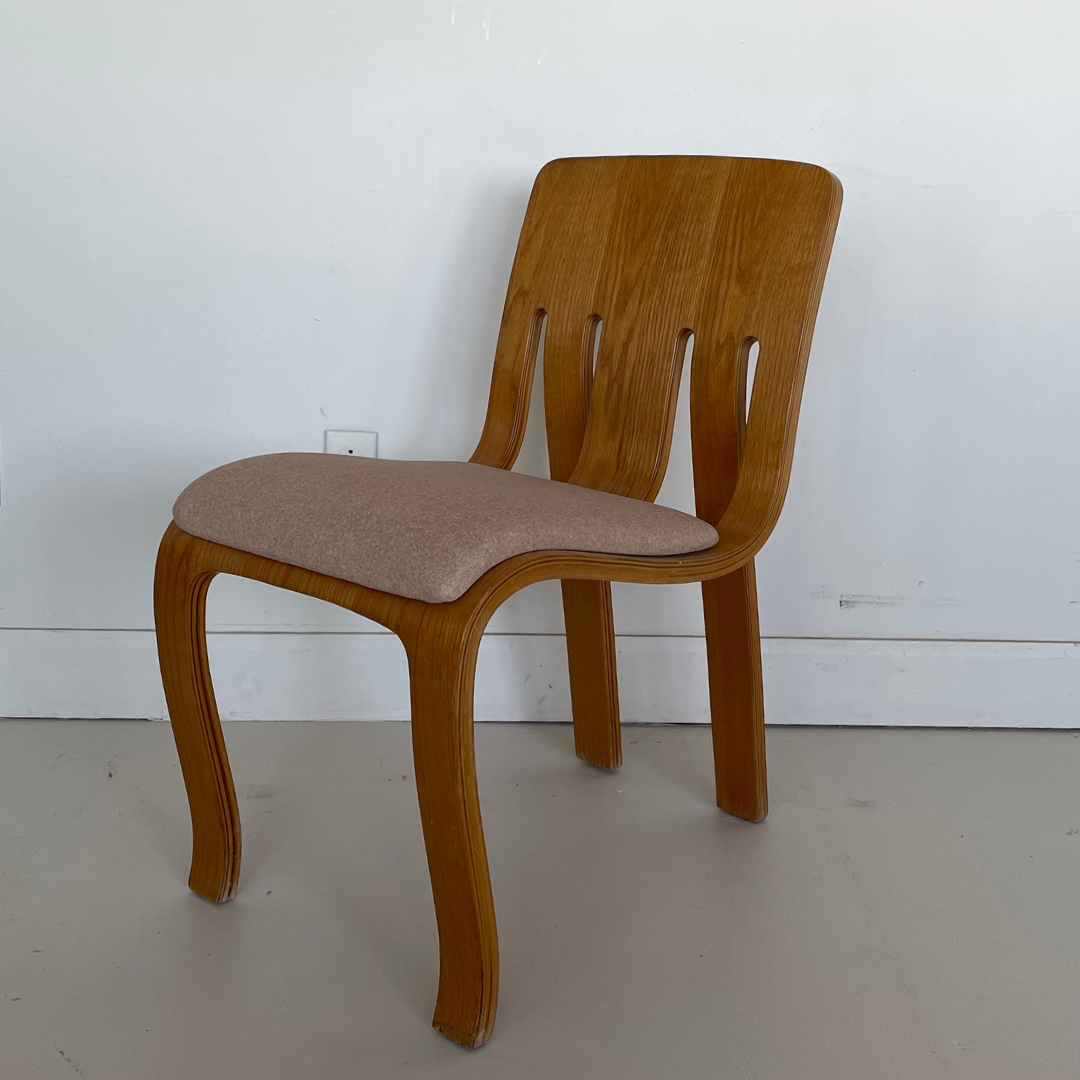 Rare  First Edition "The Danko Chair Without Arms" Laminated Oak Plywood Dining Chairs by Peter Danko, 1970s, Set of 4