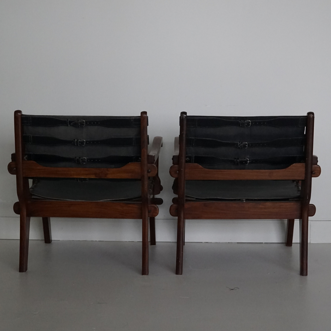 Rare Rosewood Safari Chairs by Angel Pazmino for Muebles de Estilo, Ecuador, 1960's