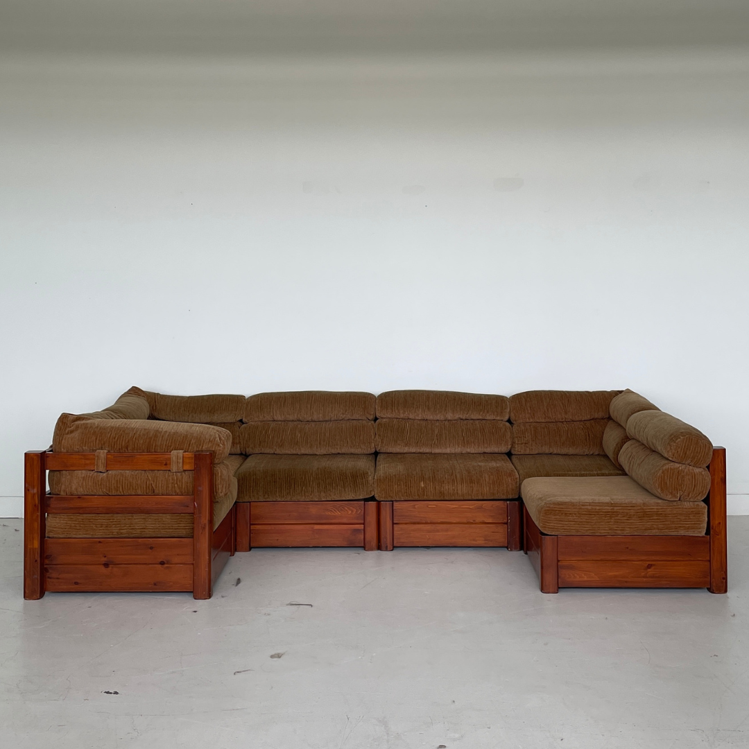 Pine & Mustard Velvet Corduroy Modular Couch, 1981