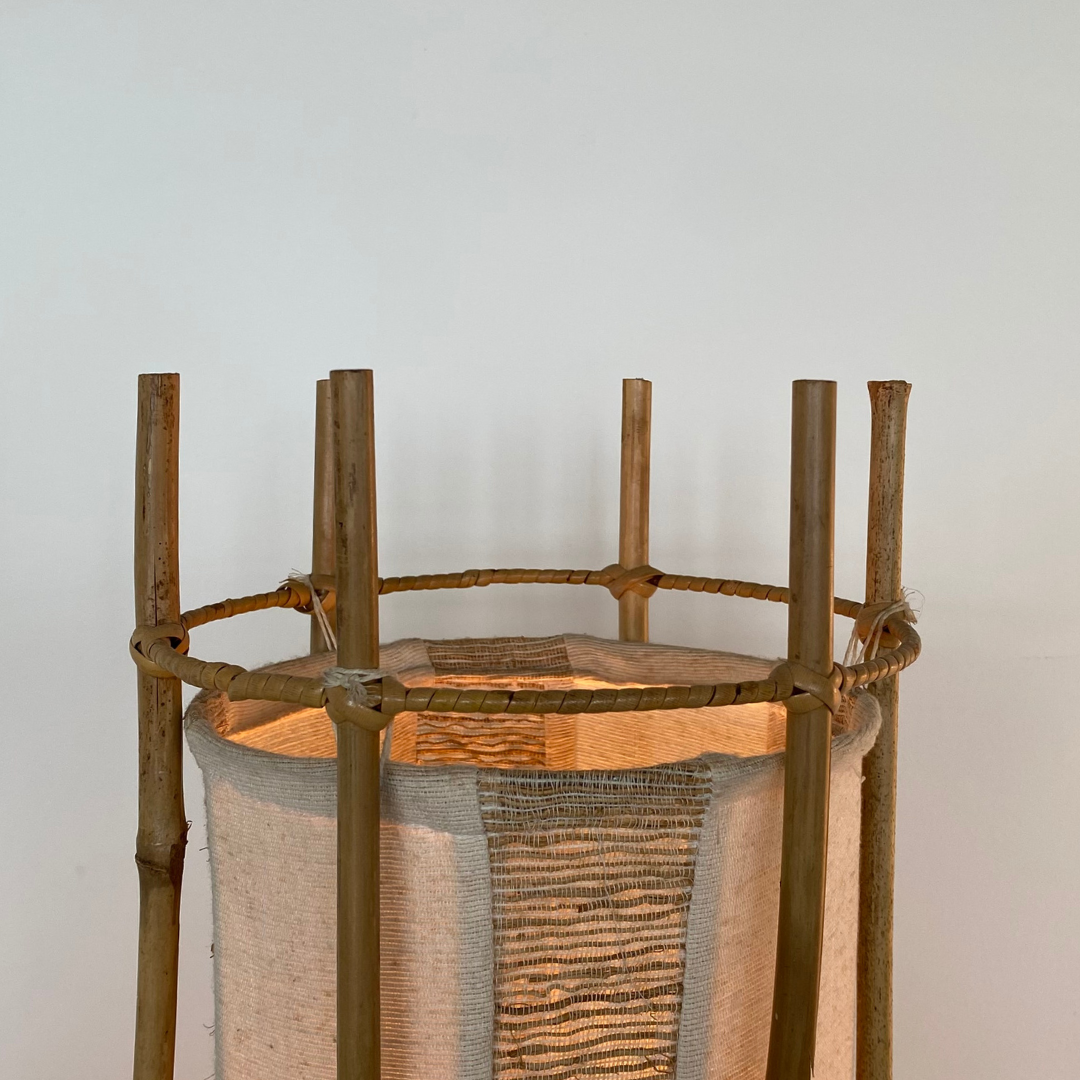 Cotton Canvas Shade and Bamboo Floor Lamp in the style of Louis Sognot