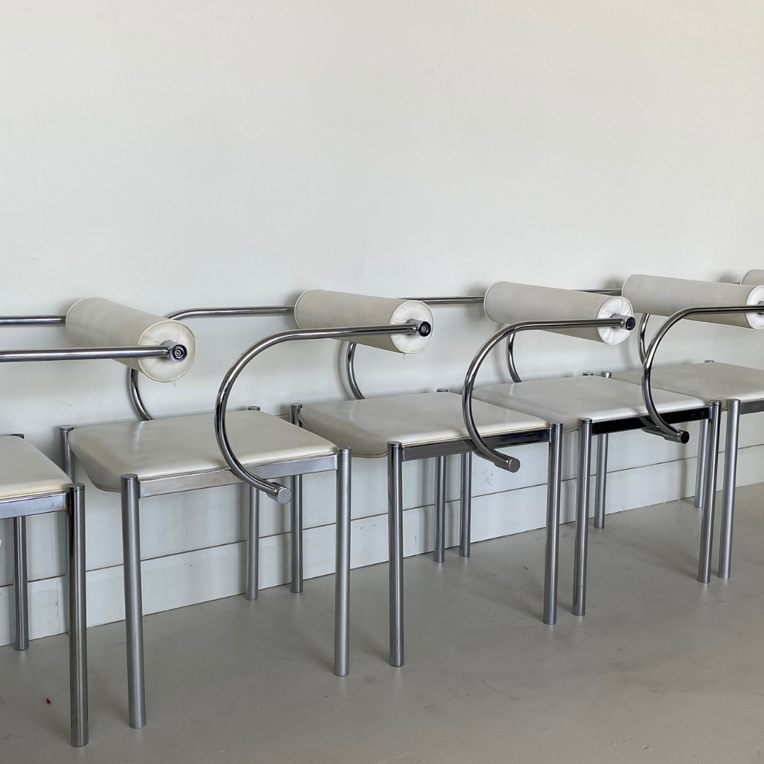 White Postmodern Tubular Dining Chairs