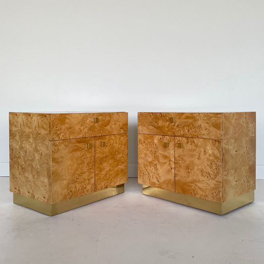 Milo Baughman Burlwood and Brass Nightstands for Founders by Thomasville Furniture, 1979