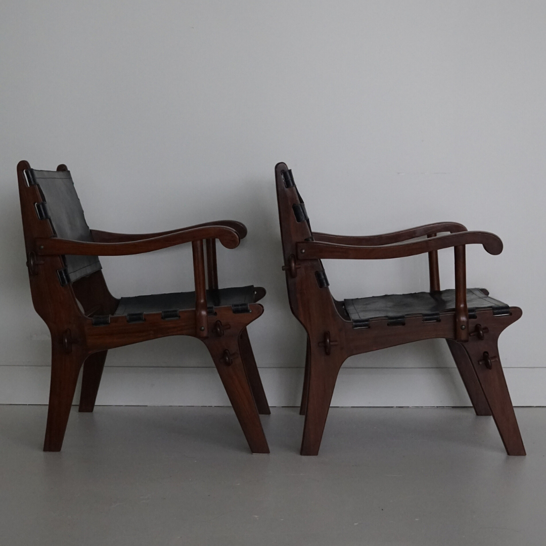 Rare Rosewood Safari Chairs by Angel Pazmino for Muebles de Estilo, Ecuador, 1960's