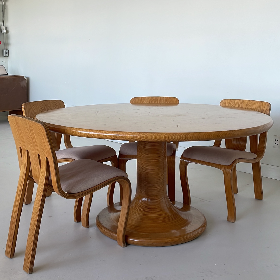 Rare  First Edition "The Danko Chair Without Arms" Laminated Oak Plywood Dining Chairs by Peter Danko, 1970s, Set of 4