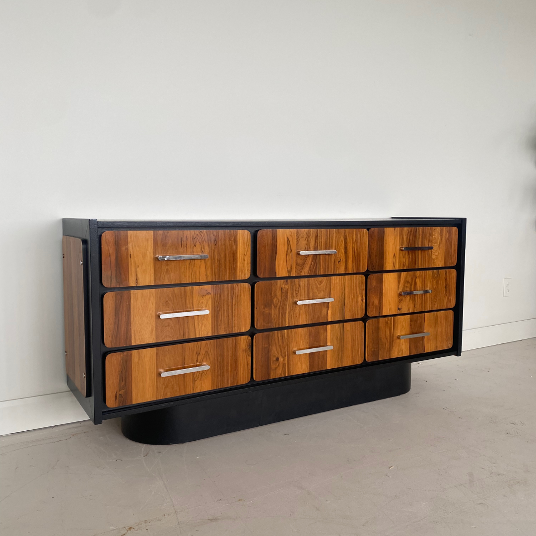 Vintage Elm Wood 9 Drawer Dresser by Henri Vallières