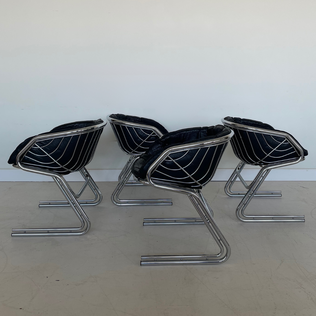 Set of 4 Vintage Chrome Dining Chairs by Sheres Co, 1970's