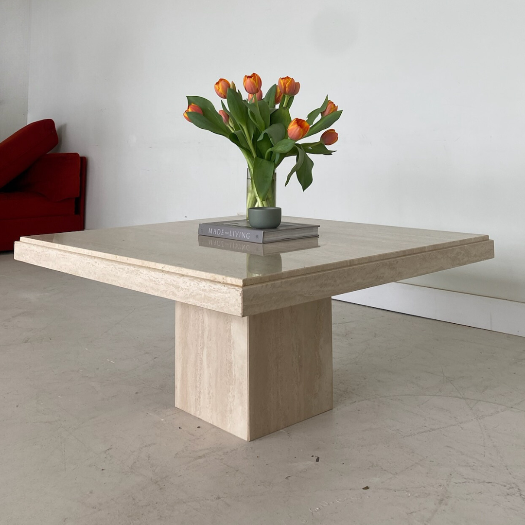 Vintage Square Travertine Pedestal Coffee Table