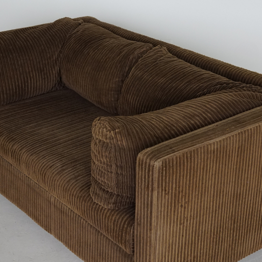 Vintage Chocolate Brown Corduroy Two-Seater Couch