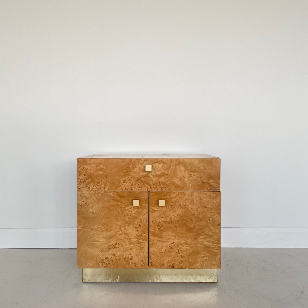 Milo Baughman Burlwood and Brass Nightstands for Founders by Thomasville Furniture, 1979