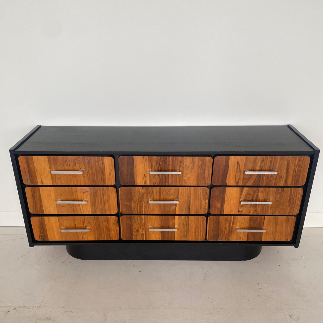 Vintage Elm Wood 9 Drawer Dresser by Henri Vallières