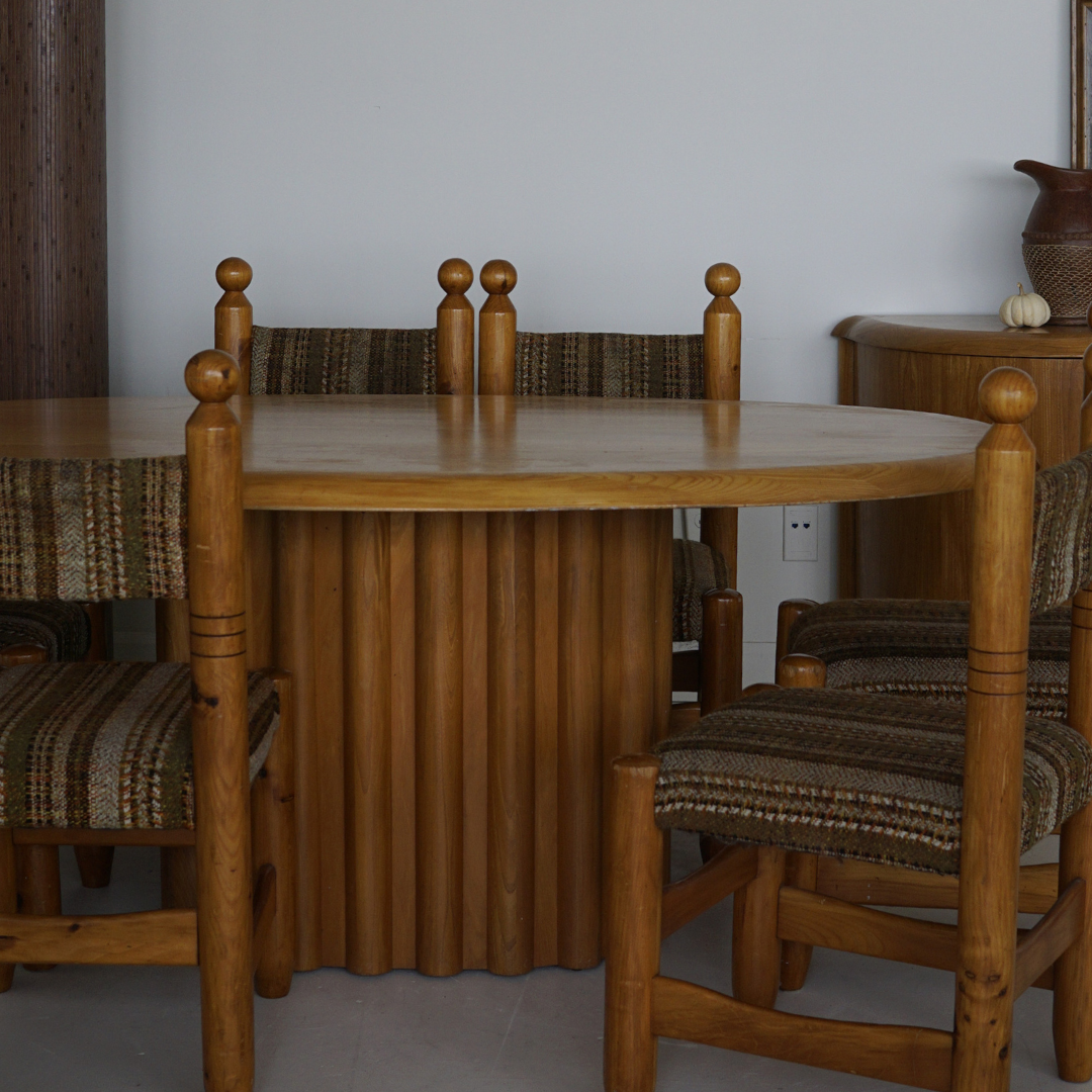 Large Sculptural Oak Dining Table by Meubles B. Brouillet Inc., 1986