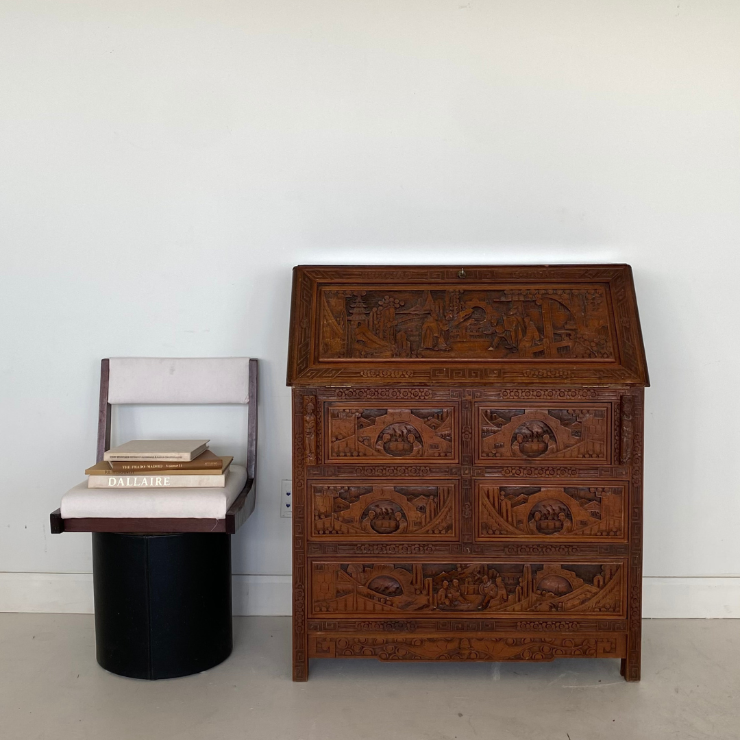 Hand Carved Chinese Secretary Desk, 1960's