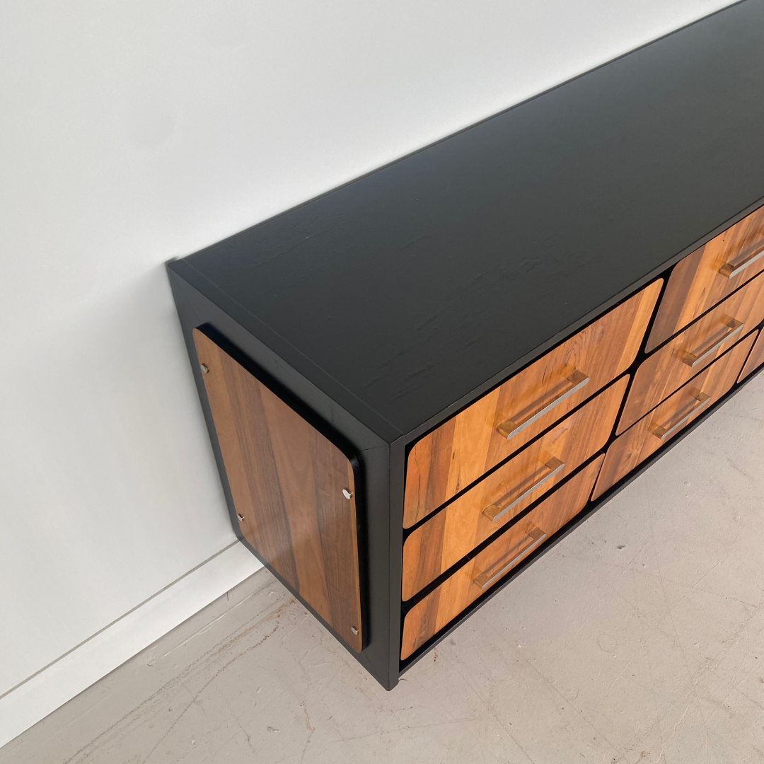 Vintage Elm Wood 9 Drawer Dresser by Henri Vallières