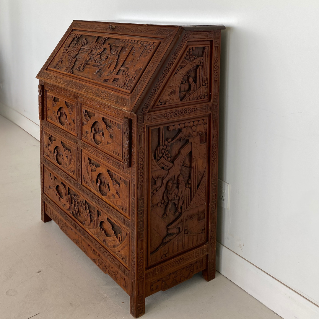 Hand Carved Chinese Secretary Desk, 1960's