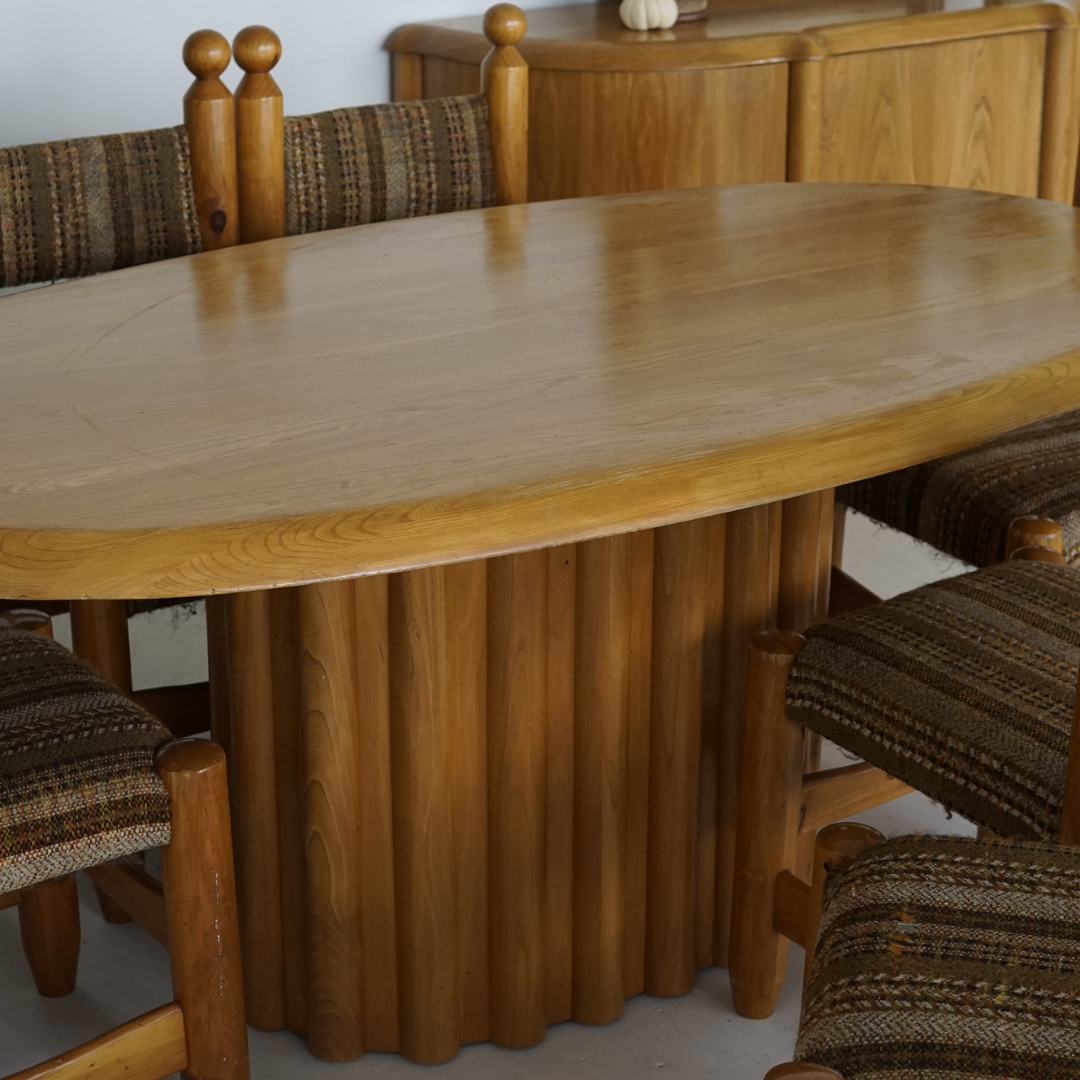 Large Sculptural Oak Dining Table by Meubles B. Brouillet Inc., 1986