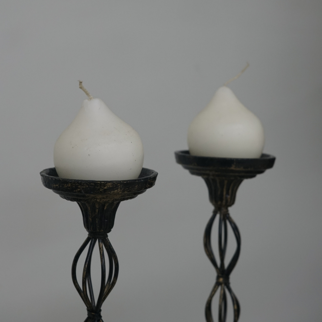 Set of 2 Cast Iron Biomorphic Candlesticks