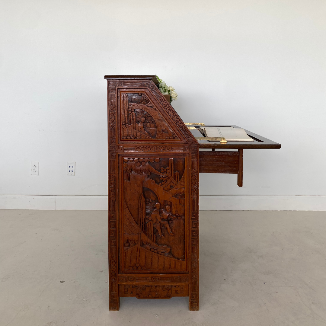 Hand Carved Chinese Secretary Desk, 1960's