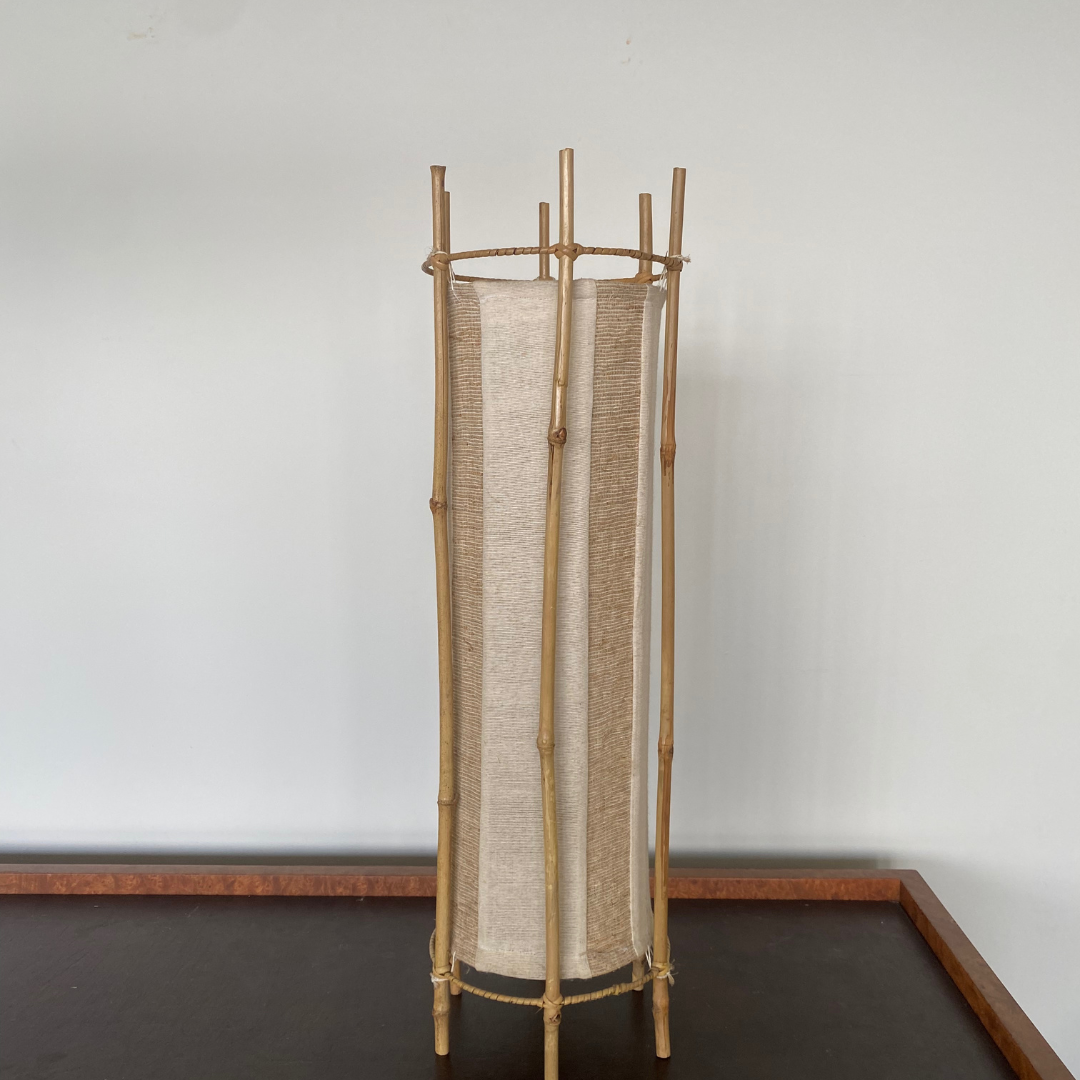 Cotton Canvas Shade and Bamboo Floor Lamp in the style of Louis Sognot