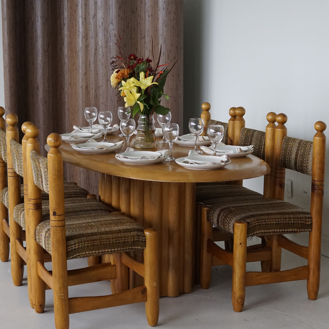 Large Sculptural Oak Dining Table by Meubles B. Brouillet Inc., 1986