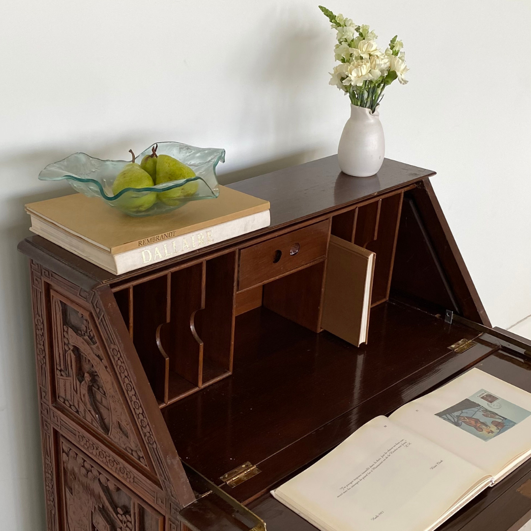 Hand Carved Chinese Secretary Desk, 1960's