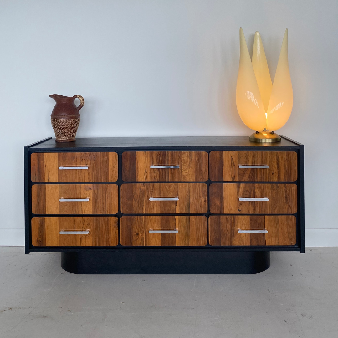 Vintage Elm Wood 9 Drawer Dresser by Henri Vallières