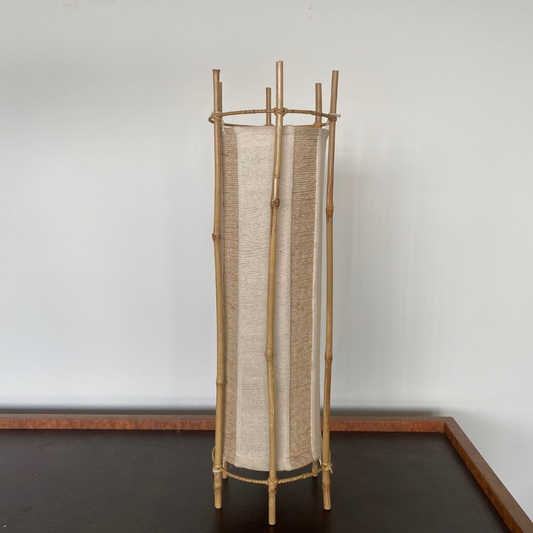 Cotton Canvas Shade and Bamboo Floor Lamp in the style of Louis Sognot