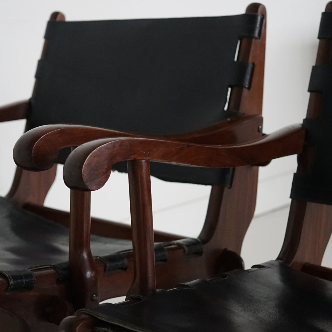 Rare Rosewood Safari Chairs by Angel Pazmino for Muebles de Estilo, Ecuador, 1960's