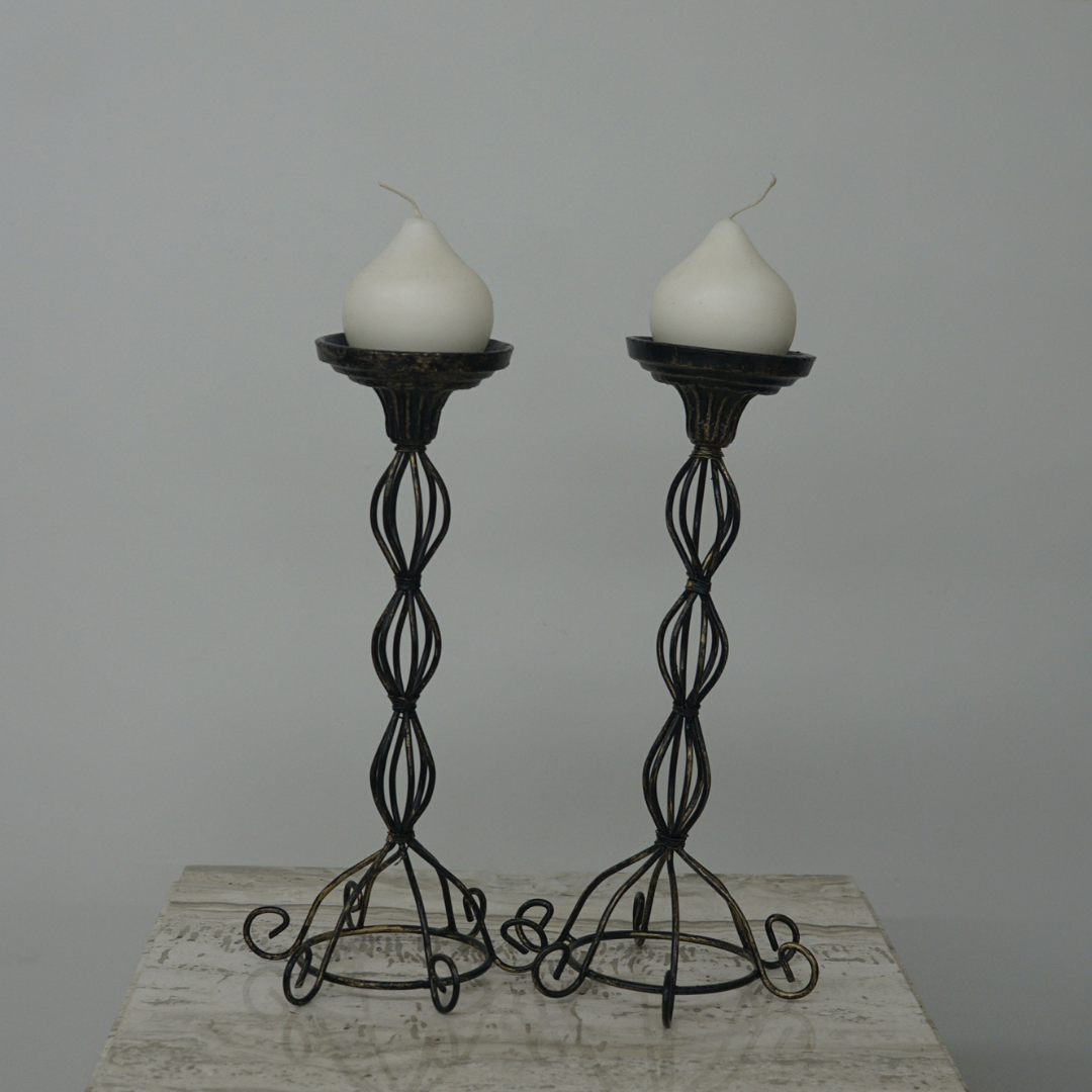 Set of 2 Cast Iron Biomorphic Candlesticks