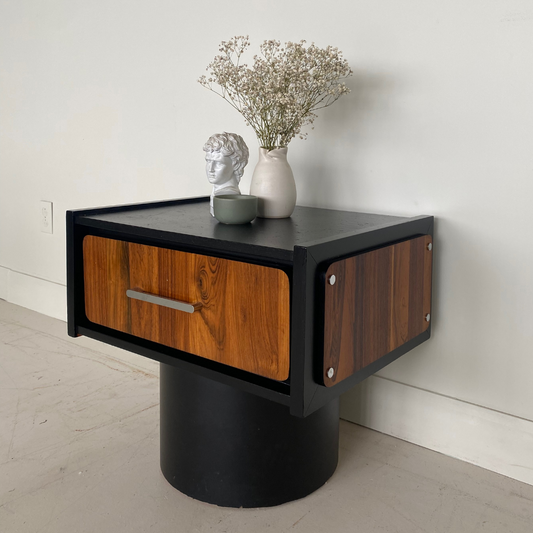 Vintage Elm Wood Nightstand by Henri Vallières.