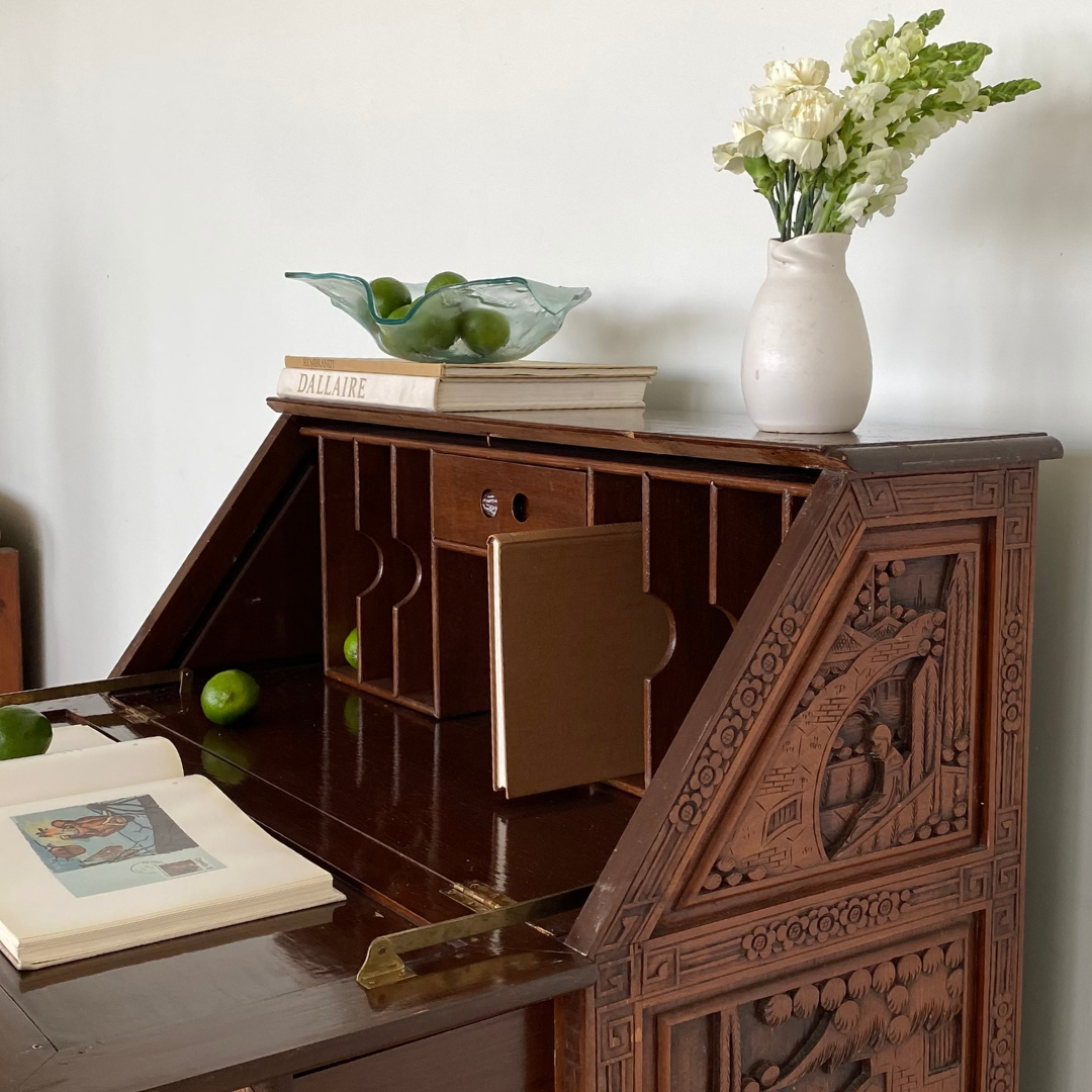 Hand Carved Chinese Secretary Desk, 1960's