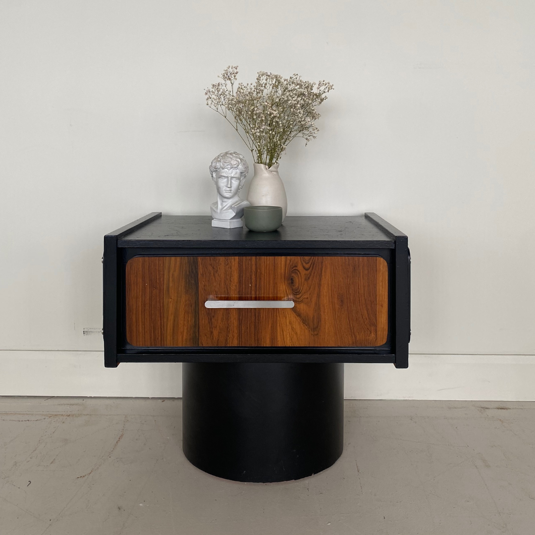 Vintage Elm Wood Nightstand by Henri Vallières.