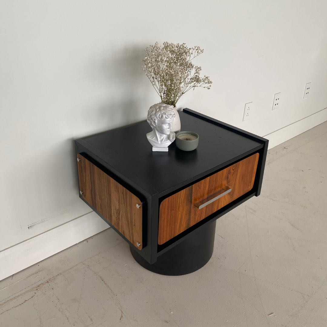 Vintage Elm Wood Nightstand by Henri Vallières.