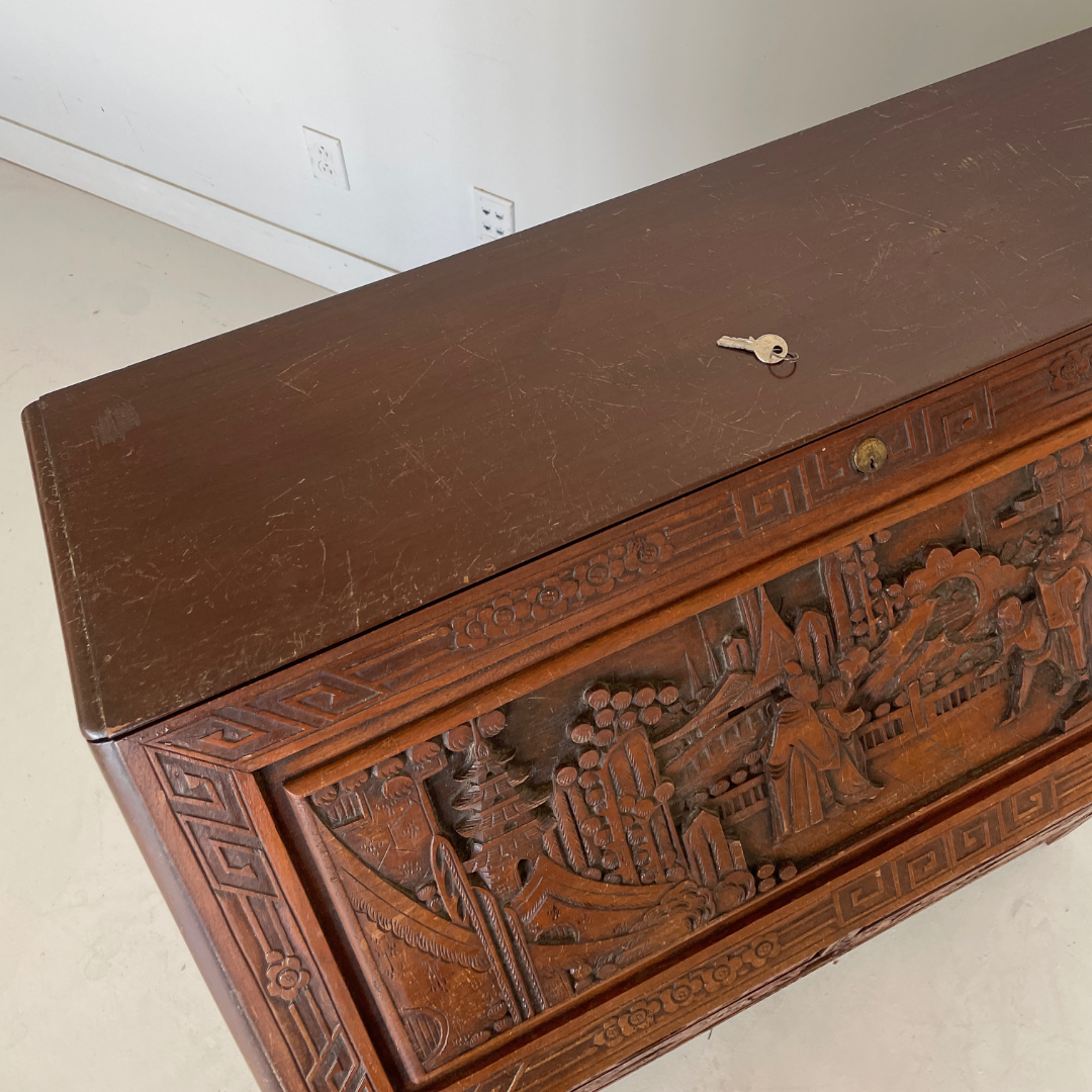 Hand Carved Chinese Secretary Desk, 1960's