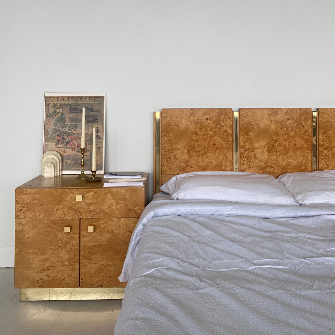 Milo Baughman Burlwood and Brass Nightstands for Founders by Thomasville Furniture, 1979