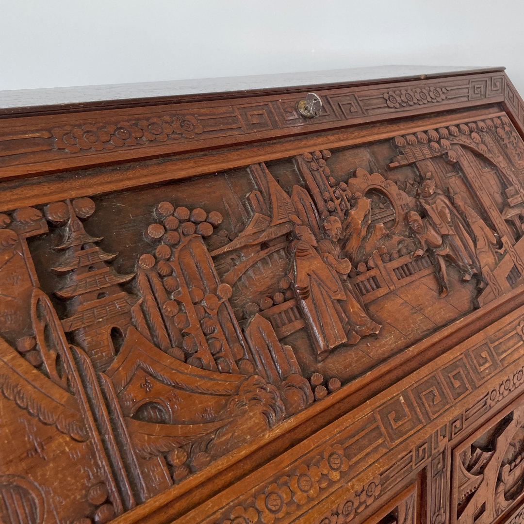 Hand Carved Chinese Secretary Desk, 1960's