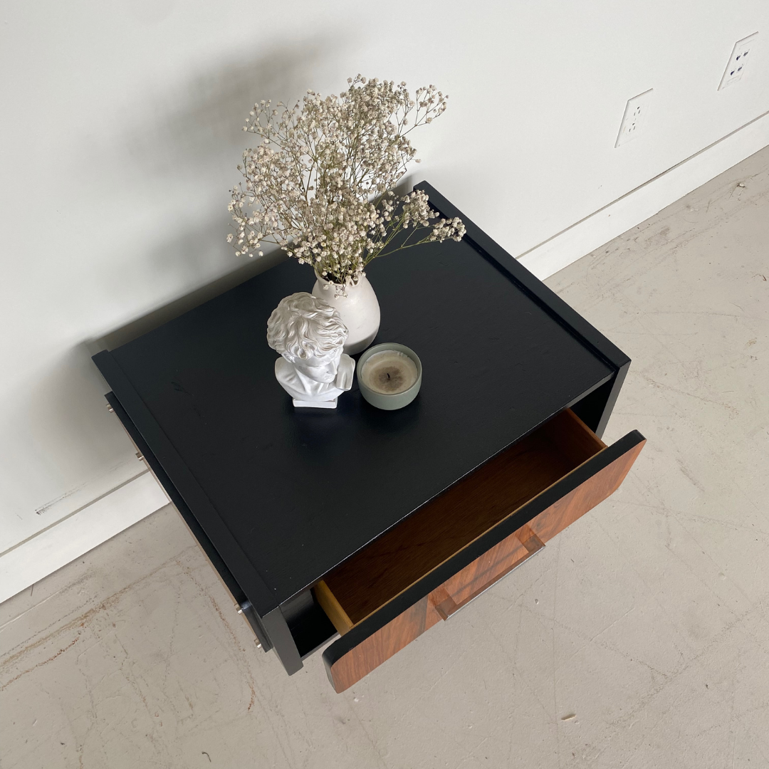 Vintage Elm Wood Nightstand by Henri Vallières.