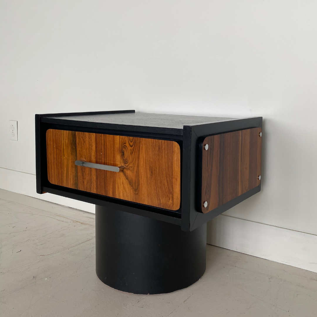 Vintage Elm Wood Nightstand by Henri Vallières.