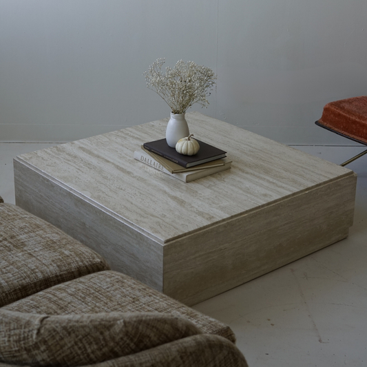 Vintage Travertine Square Block Coffee Table