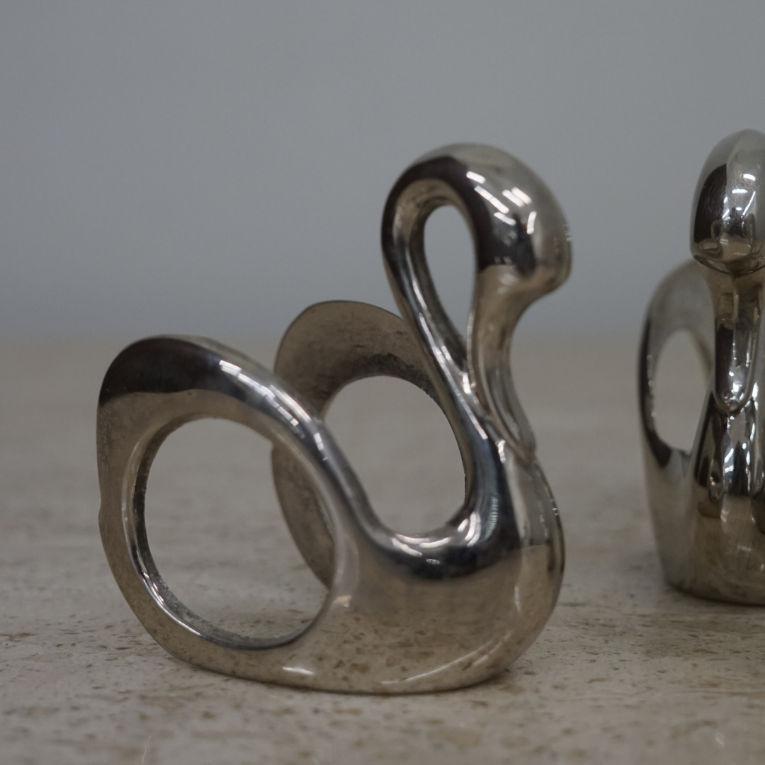 Set of 3 Vintage Silver Plated Swan Napkin Holders by International Silver Company