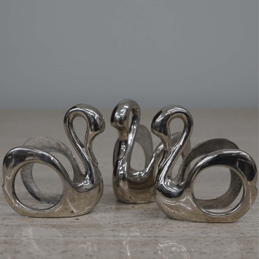 Set of 3 Vintage Silver Plated Swan Napkin Holders by International Silver Company