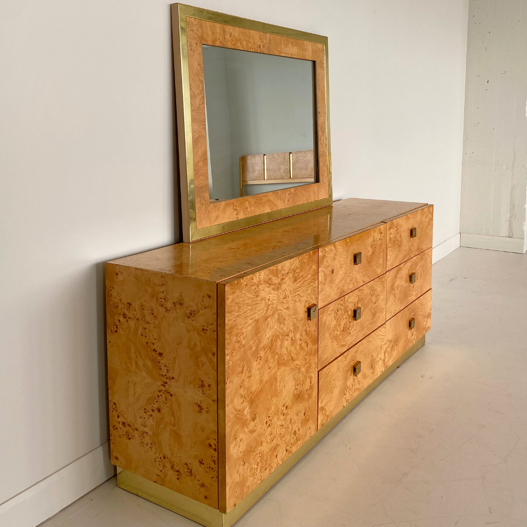 Milo Baughman burlwood and brass Dresser for Founders by Thomasville Furniture, 1979