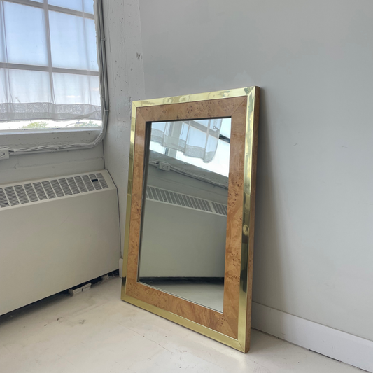 Milo Baughman Burlwood and Brass Mirror for Founders by Thomasville Furniture, 1979