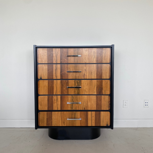 Vintage Elm Wood 5 Drawer Chest by Henri Vallières