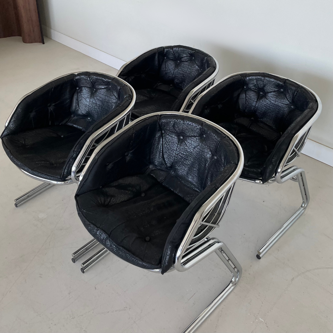 Set of 4 Vintage Chrome Dining Chairs by Sheres Co, 1970's